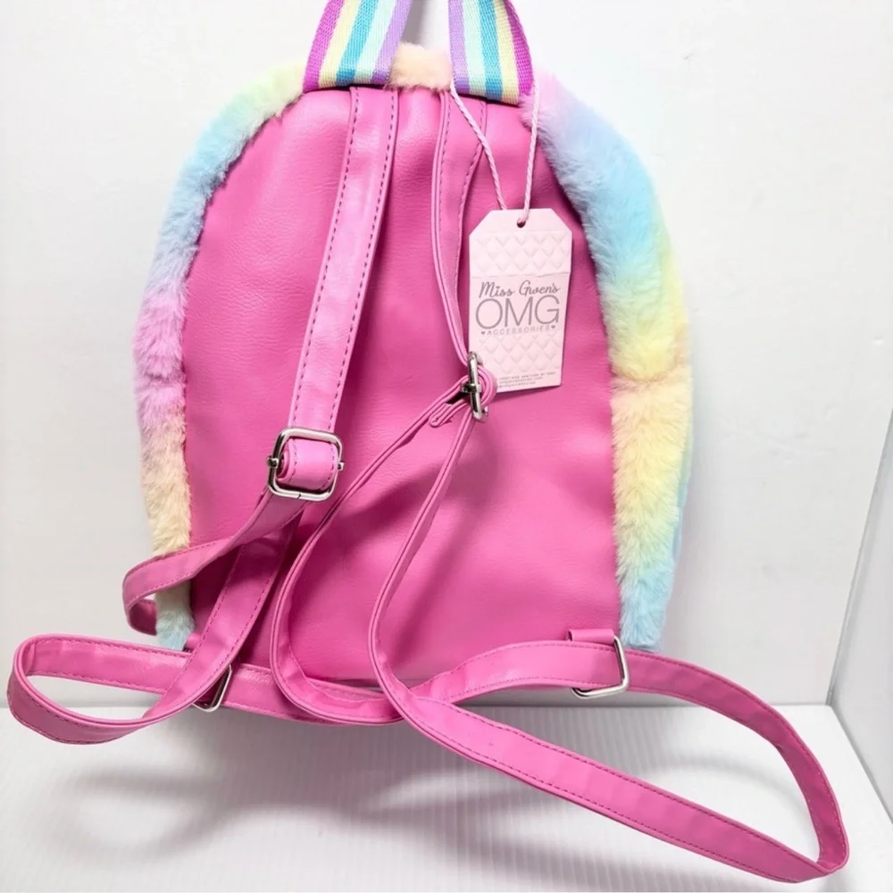Omg Accessories Kids Bag - Pink - Bella Kitty - Faux Fur Fuzzy Kitty Rainbow bag